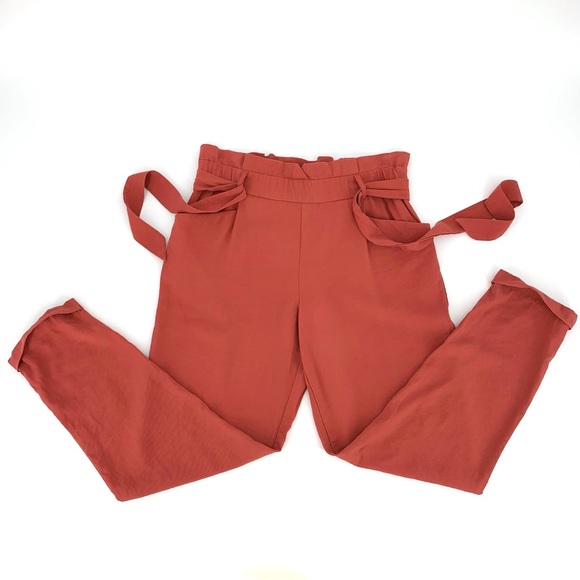 Zara trf Collection Tomato Red High Rise Paper Bag Waisted Ankle Pants, Large - Picture 2 of 15
